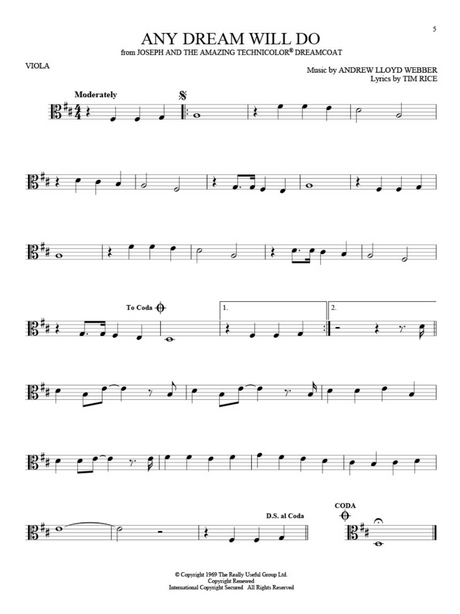 Joseph broadway show solos for viola sheet music