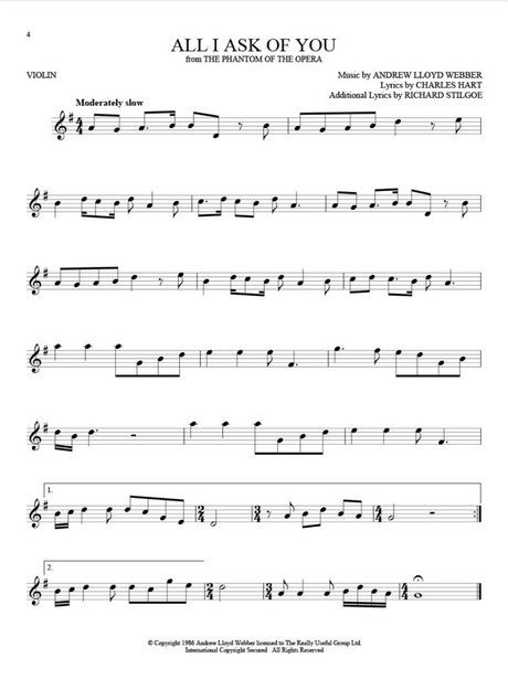 Phantom of the Opera broadway show solos for violin sheet music