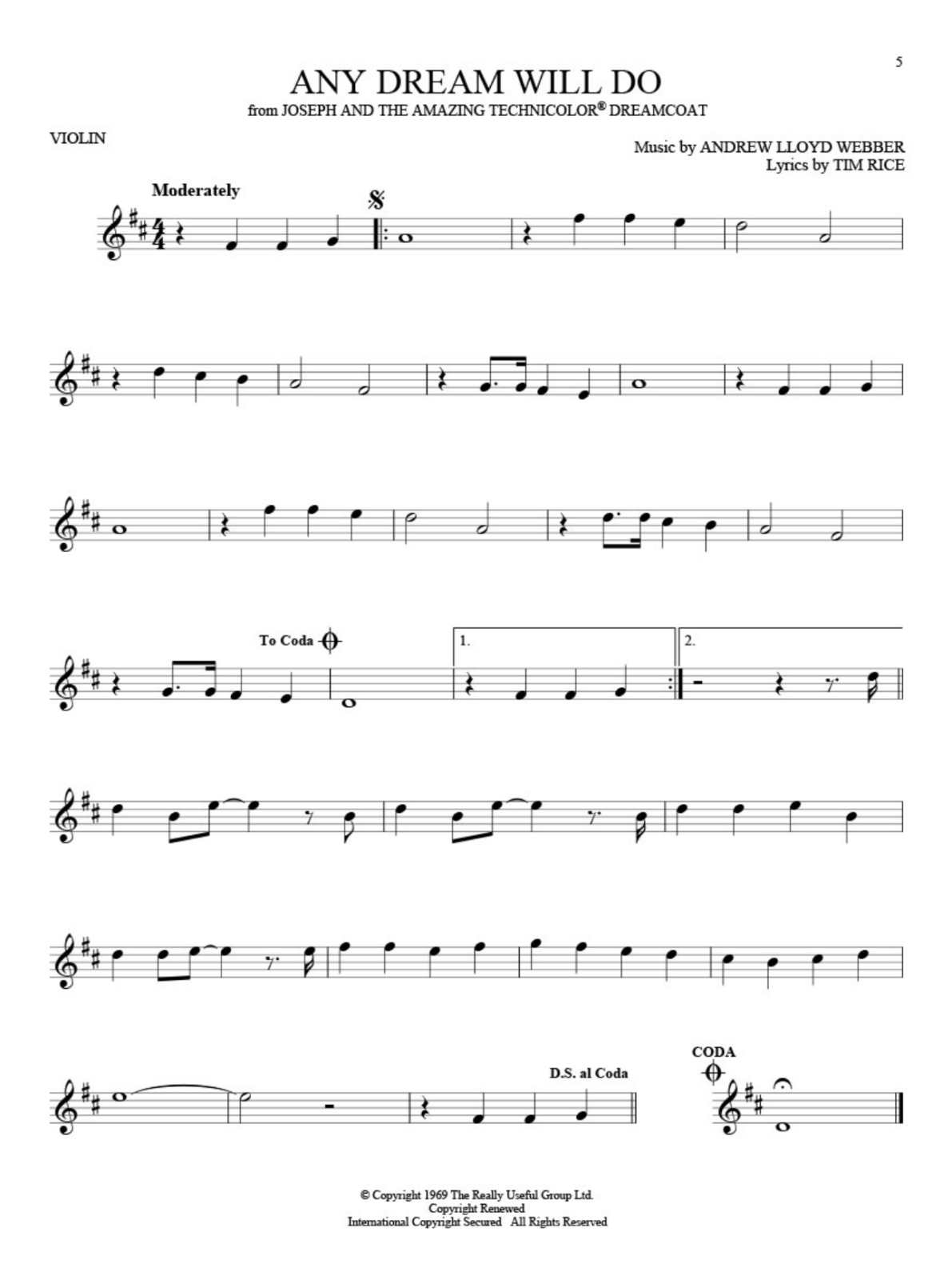 Joseph broadway show solos for violin sheet music