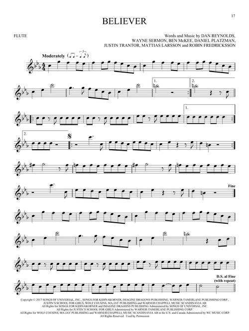 101 simple songs for flute sheet music of believer