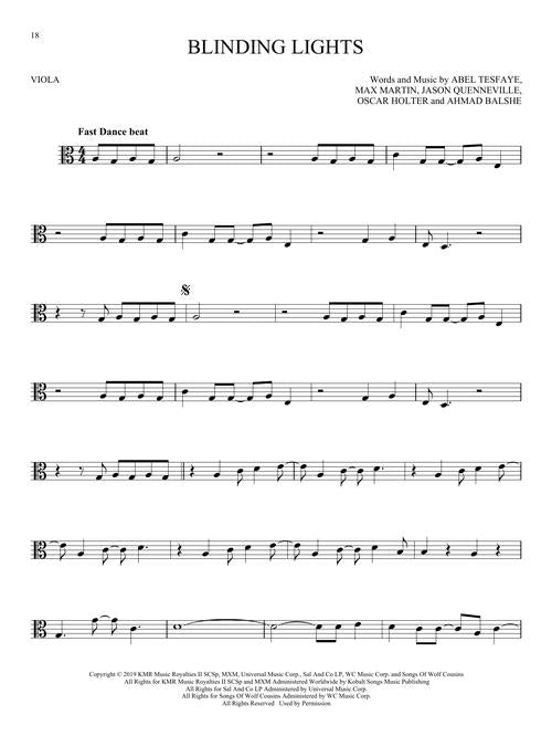 101 simple songs sheet music for viola blinding lights