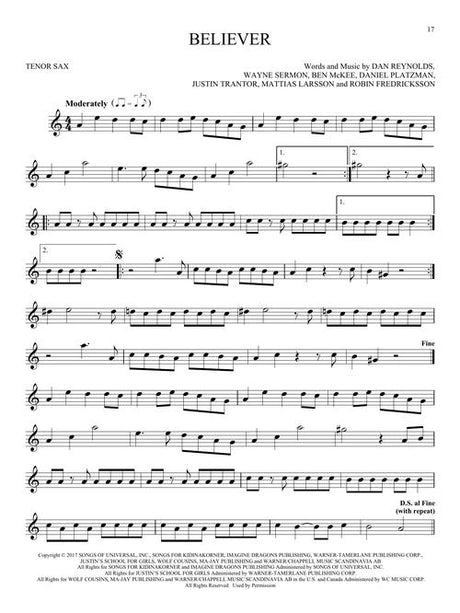 101 simple songs for tenor sax sheet music believer