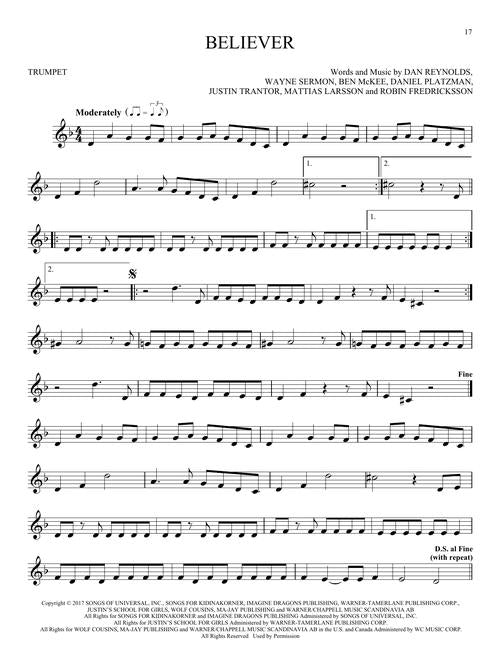 101 simple songs for trumpet sheet music believer