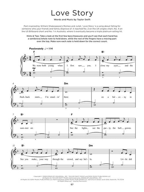 40 taylor swift easy piano sheet music  of love story