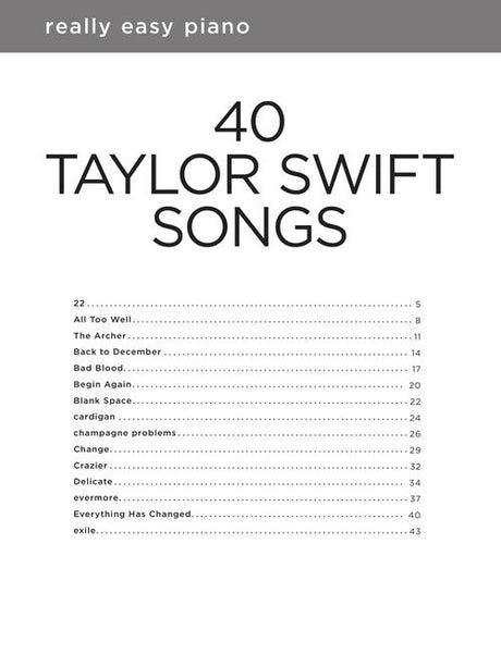 40 taylor swift easy piano sheet music list