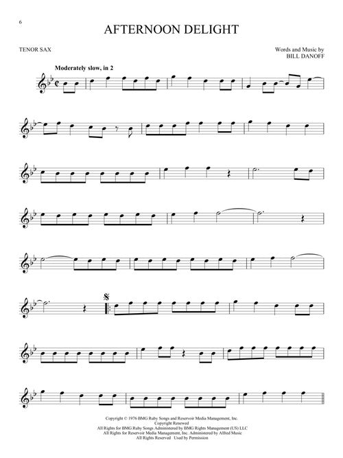 afternoon delight sheet music for tenor sax