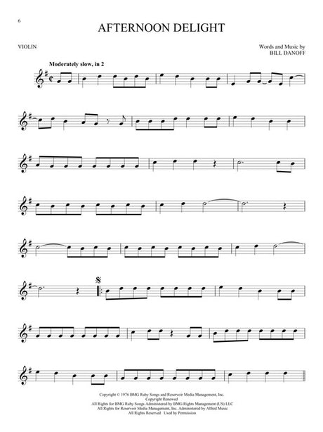 afternoon delight sheet music for violin solo