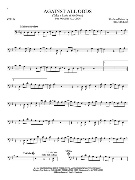 against all odds song for solo cello sheet music