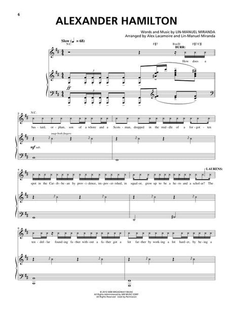 alexander hamilton piano sheet music