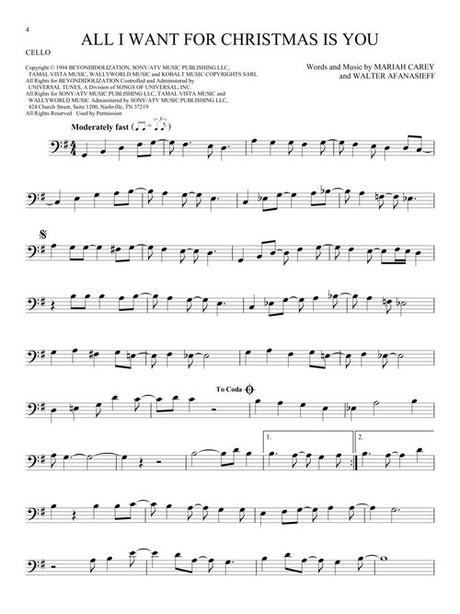 All I want for Christmas is You sheet music for cello solo