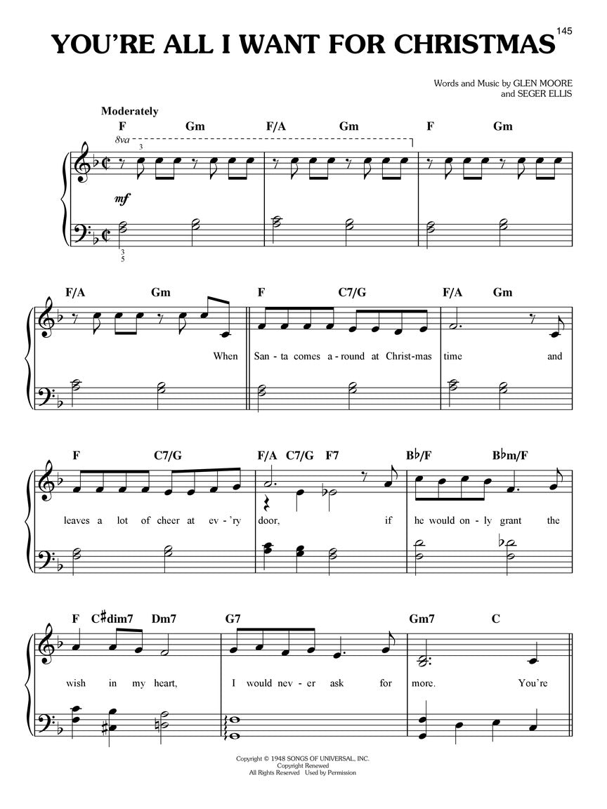 all I want for christmas piano sheet music