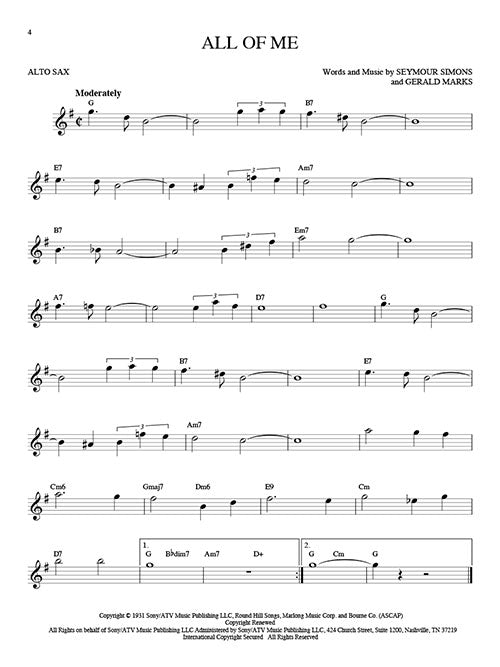 All of me jazz song solo for alto sax sheet music