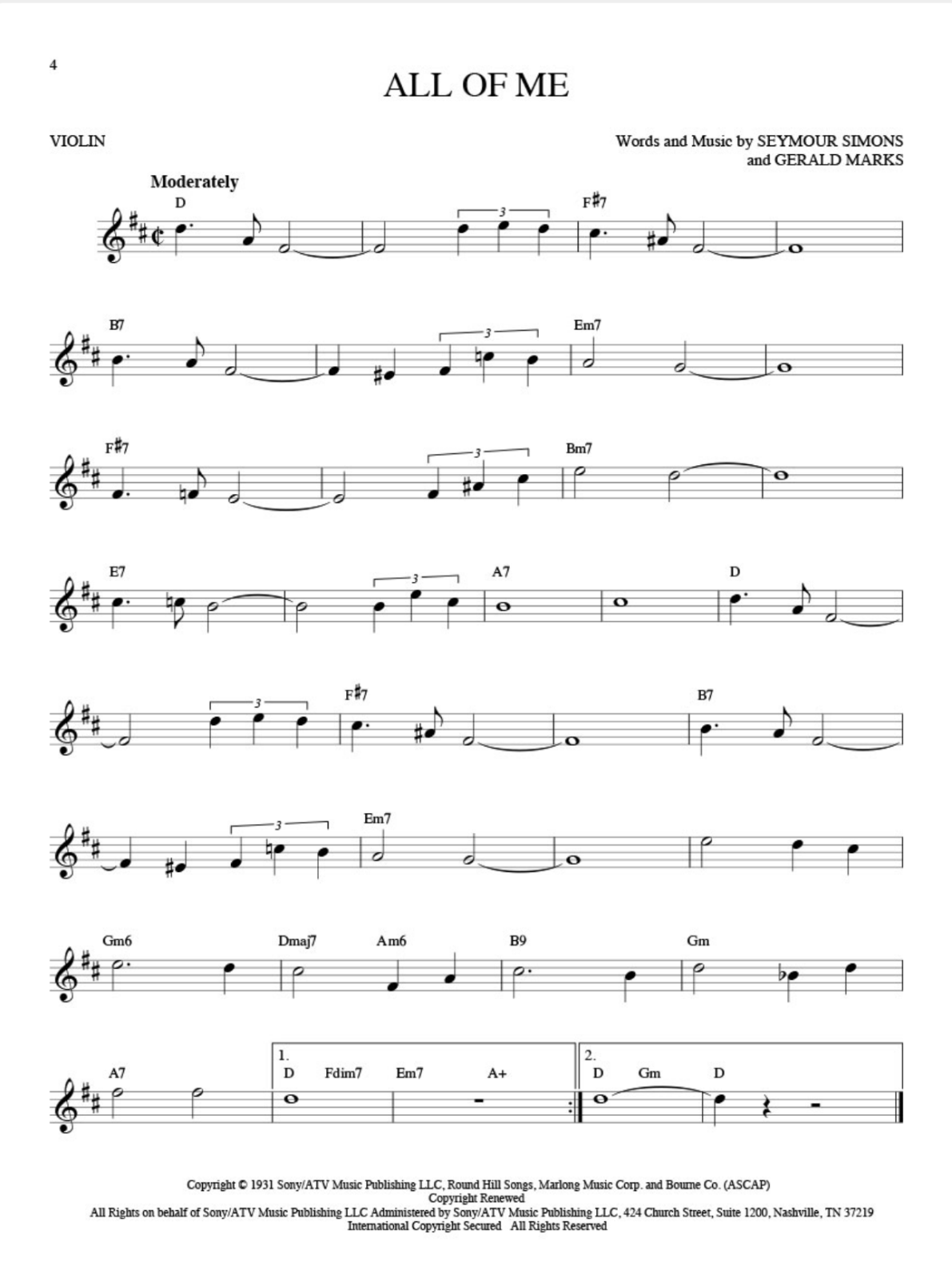 all of me jazz song solo for violin sheet music