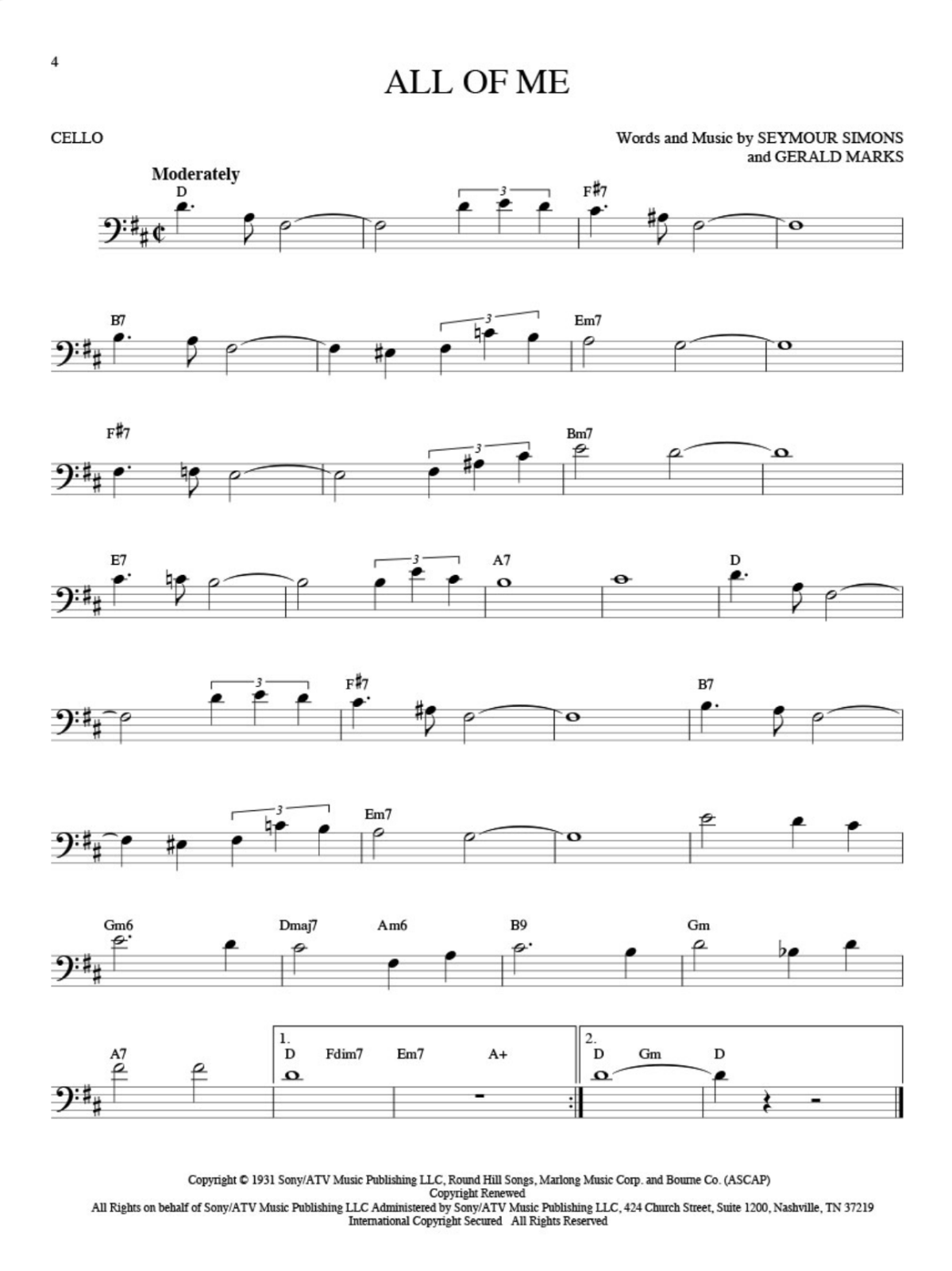 All of me jazz song solos for cello sheet music