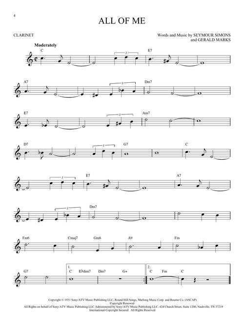 All of me jazz song solos for clarinet sheet music