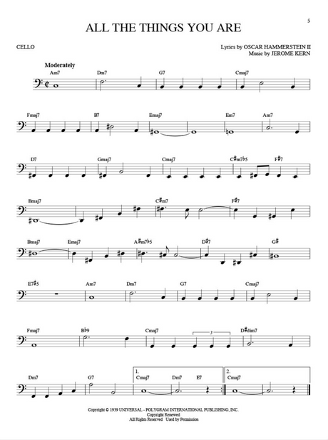 All the things you are jazz song solos for cello sheet music