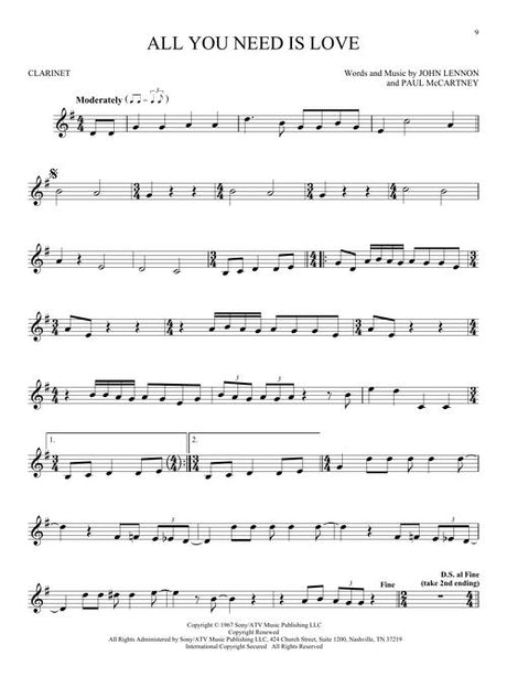 all you need is love sheet music for clarinet