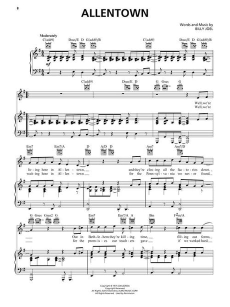 allentown sheet music by billy joel for piano, vocal and guitar chords