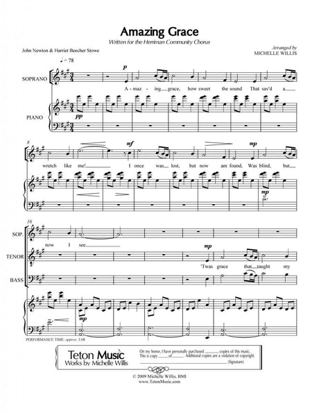 Amazing Grace Hymn Sheet Music Arrangement for choir