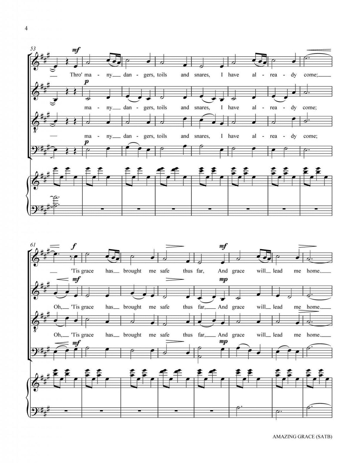 arrangement of amazing grace hymn sheet music