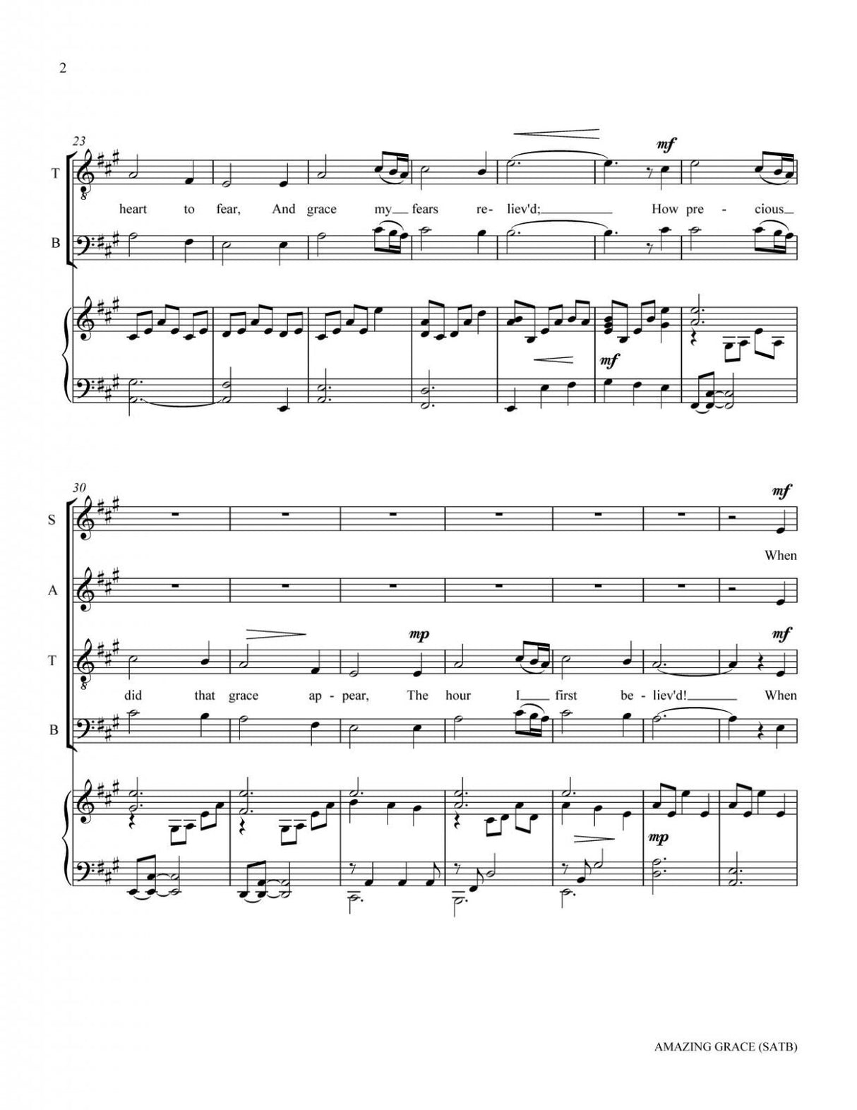 Amazing Grace Hymn Sheet Music for SATB choir