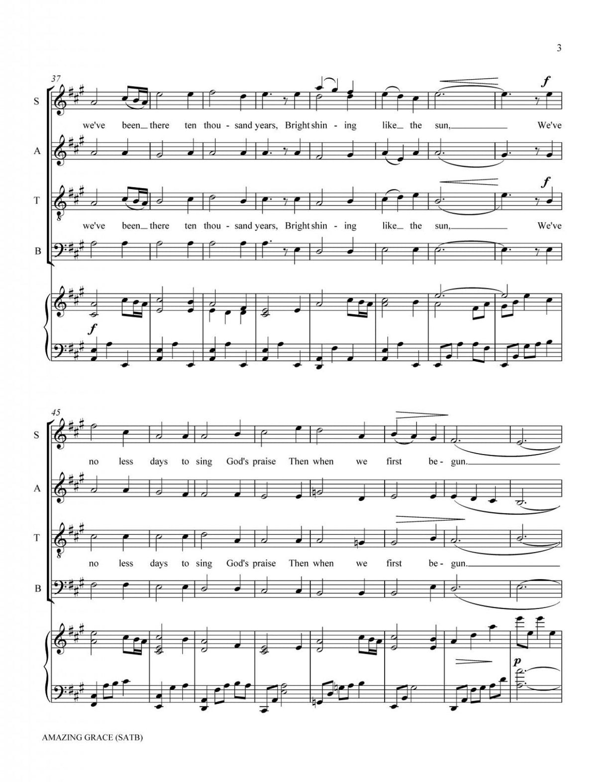 Amazing Grace hymn sheet music for choir 