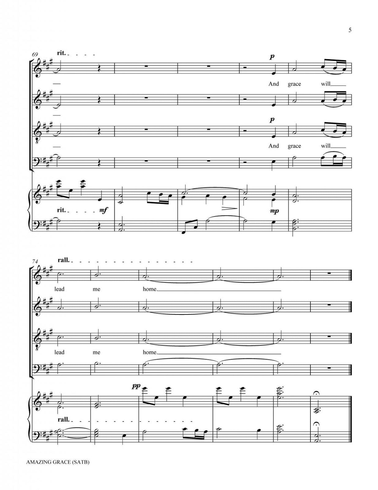 Amazing Grace hymn sheet music arrangement for SATB choir