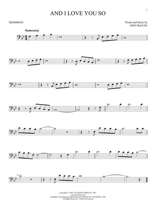 and I love you so solo for trombone sheet music