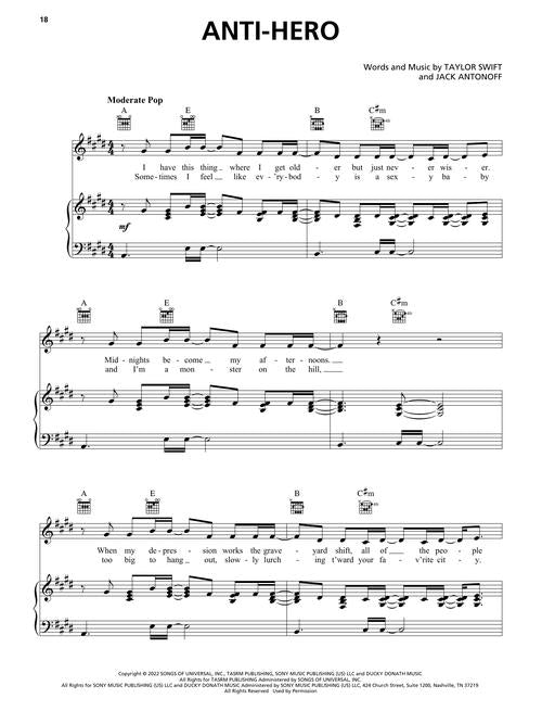 anti hero taylor swift sheet music for piano and guitar