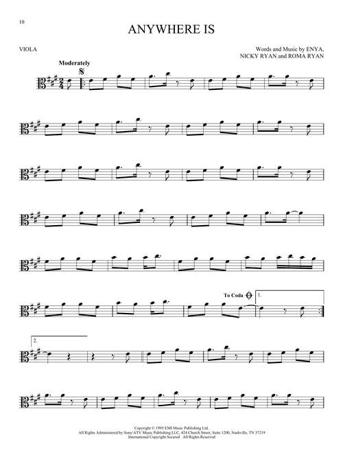 anywhere is solo for viola sheet music