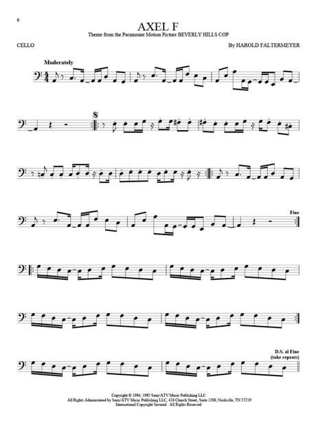 axel f solo for cello sheet music