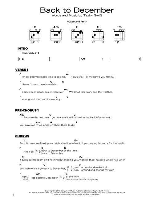 back to december taylor swift sheet music for guitar