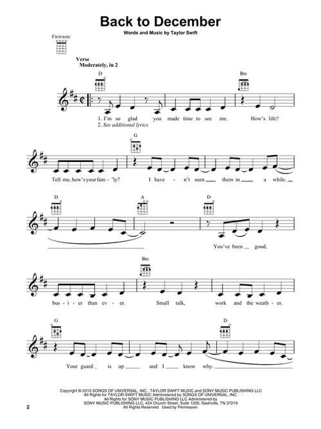 back to december taylor swift sheet music for ukulele