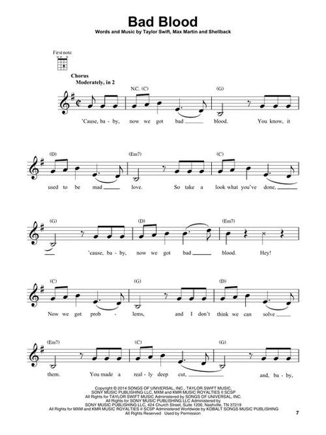 bad blood taylor swift sheet music for ukulele