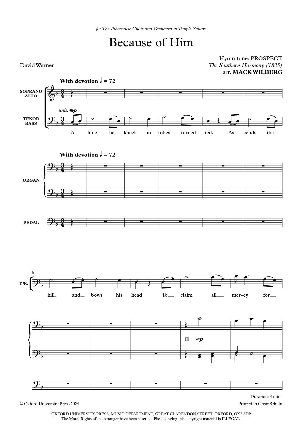 because of him by mack wilberg sung by tabernacle choir sheet music