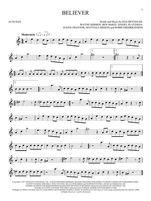 beliver by imagine dragons sheet music for alto sax