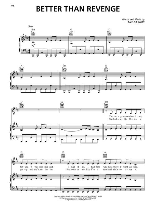 better than revenge taylor swift sheet music for piano and guitar