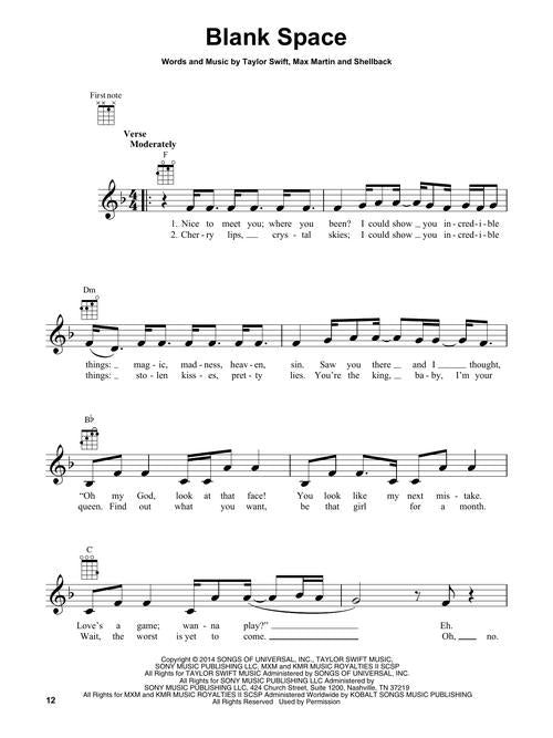 blank space taylor swift sheet music for ukulele