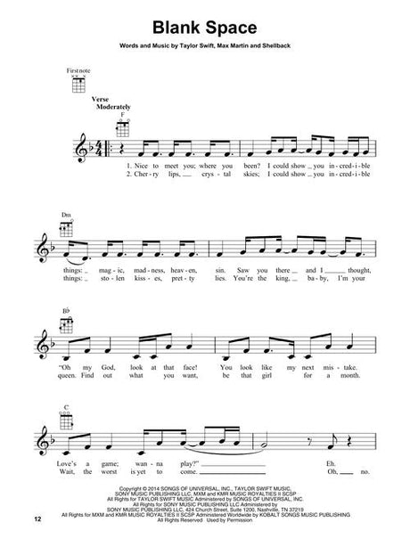 blank space taylor swift sheet music for ukulele