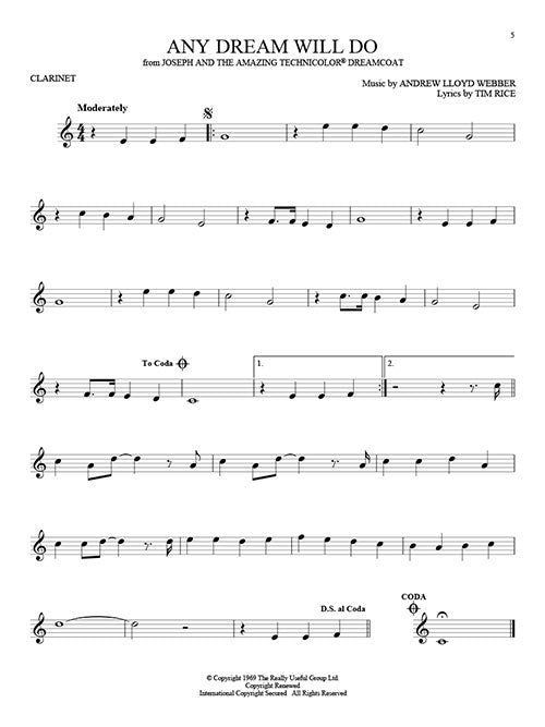 Joseph broadway show solos for clearinet sheet music