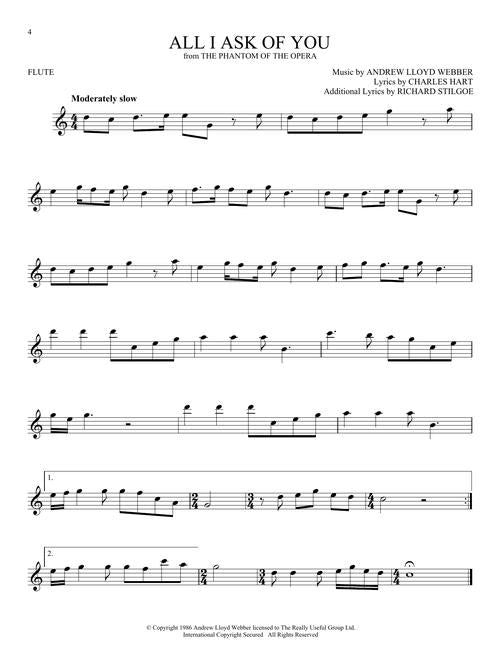 Phantom of the Opera broadway show solos for flute sheet music