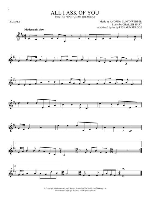 Phantom of the Opera musical solos for trumpet sheet music