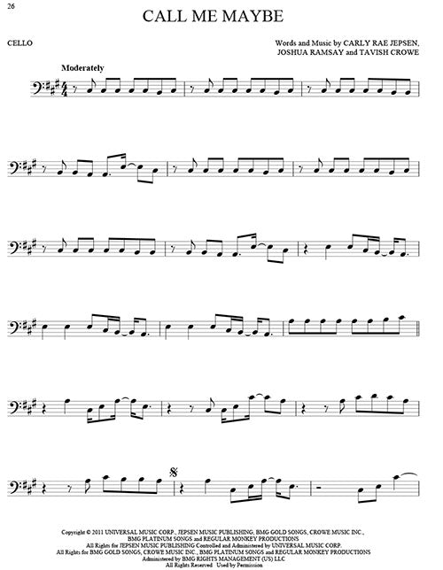 Call me maybe solo for cello sheet music