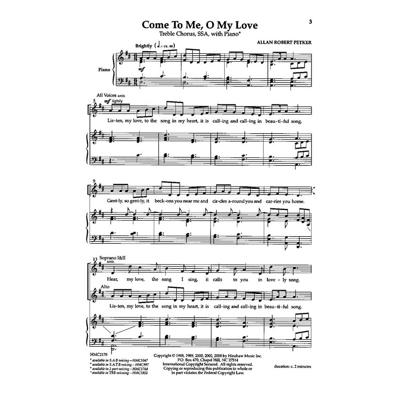 come to me o my love choir sheet music