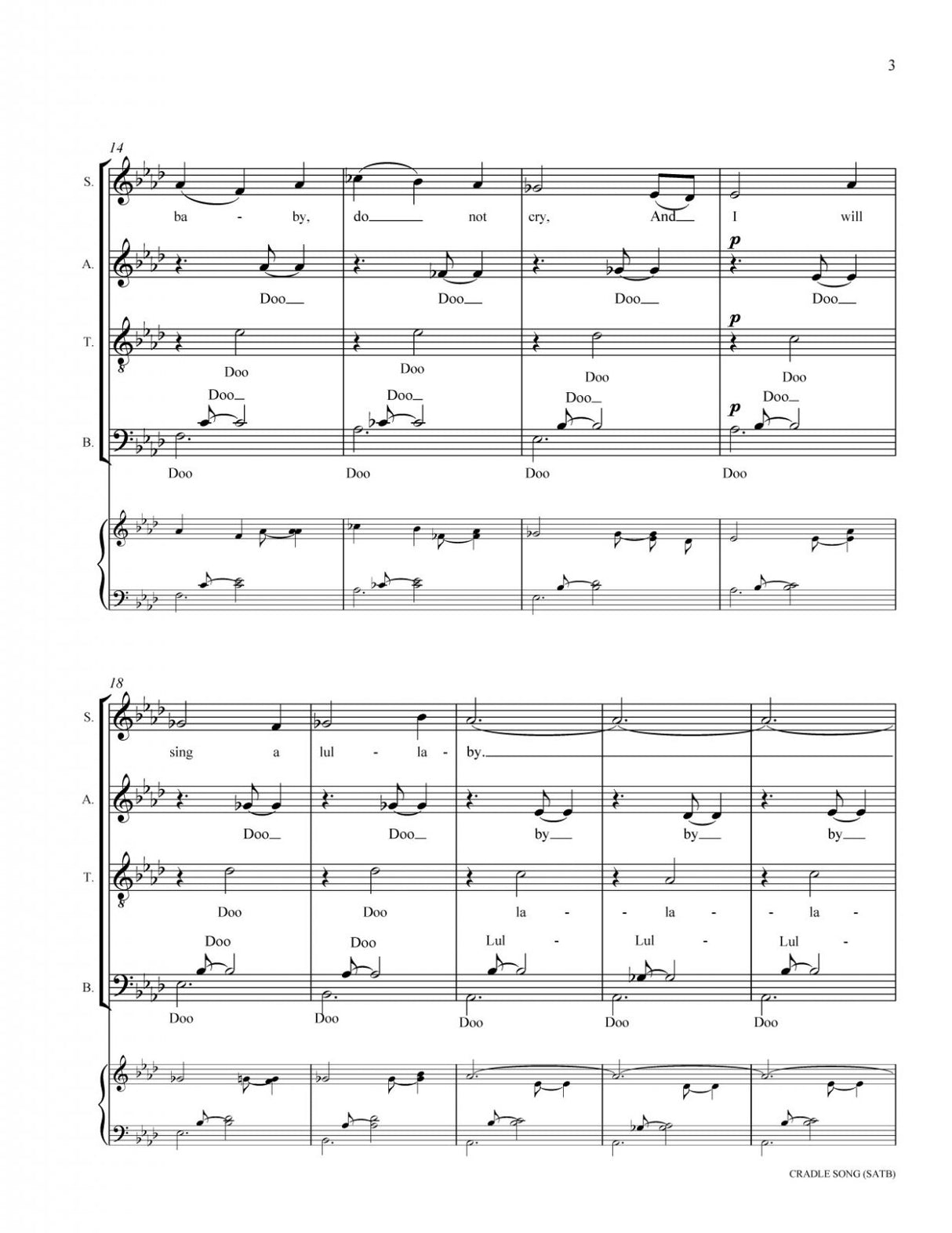 Cradle song choir sheet music for satb