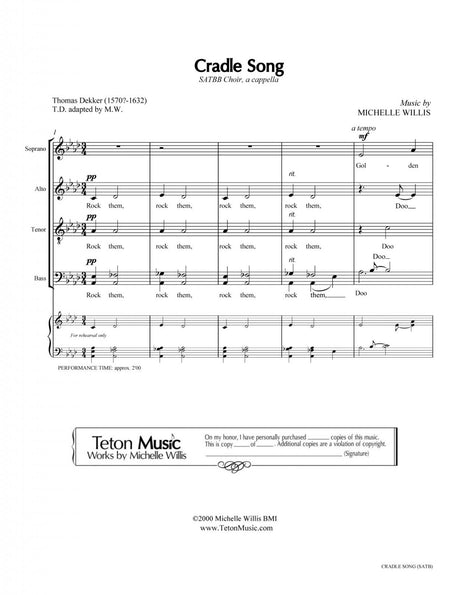 Cradle song from Thomas Dekker poem for choir sheet music