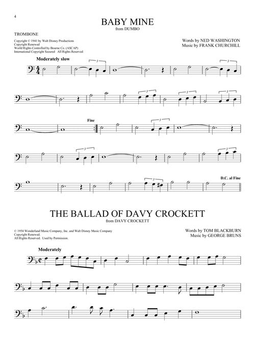 Davy Crockett Disney sheet music for trombone