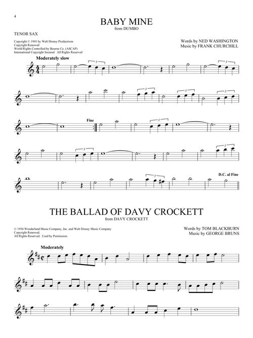 davy crockett tenor sax sheet music solo