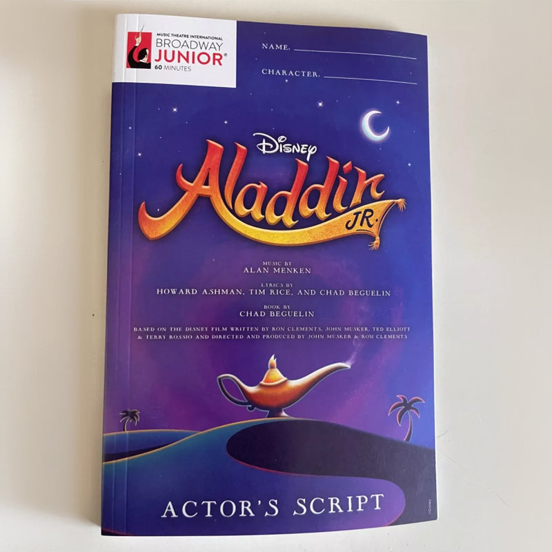 Disney's Aladdin Jr script of brodaway junior musical shows for middle schools