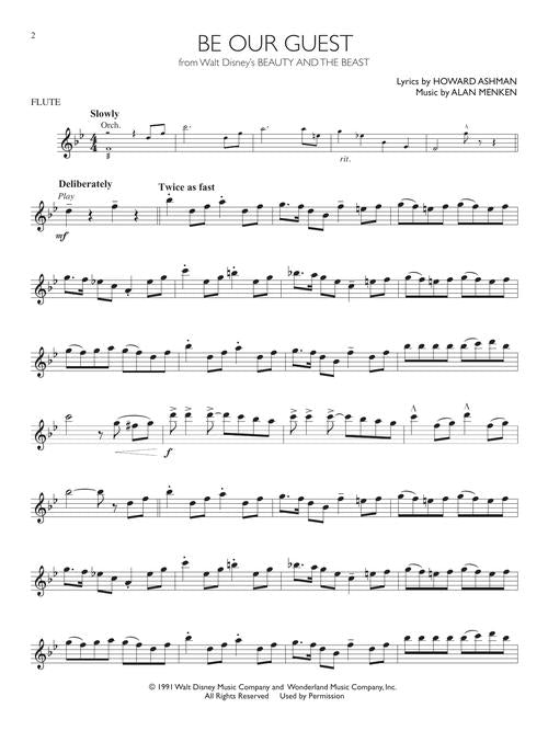 disney flute sheet music of be our guest solo